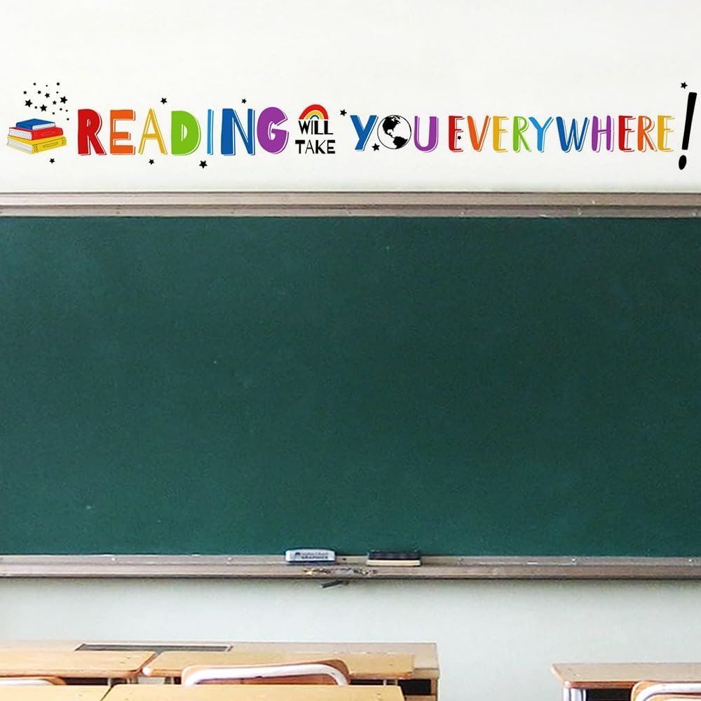 Inspirational Quote Wall Decal Sticker, Motivational Phrase Decoration Classroom Bedroom Playroom Art, Study Room Library Wall Sticker Decor, Reading Will Take You Everywhere