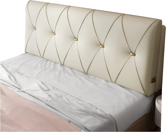 Headboard Bedside Cushion PU Reading Pillow with Filling Upholstered Support Lumbar Backrest for Hotel Bed Head Daybed Soft Breathable (Color : Silver Gray Size : 180CMX60CMX6CM) (Creamy White)