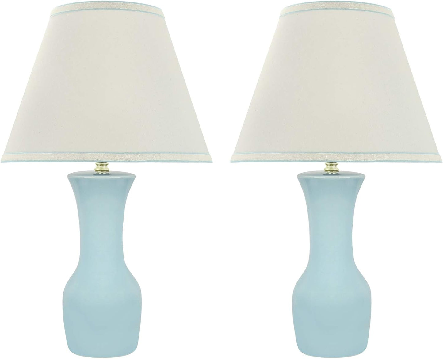 Aspen Creative 40208-32, Two Pack, 21" High Transitional Ceramic Table, Hardback Empire Shaped Lamp Shade in Off White, 12.5" Wide, Light Blue