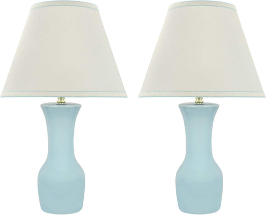 Aspen Creative 40208-32, Two Pack, 21" High Transitional Ceramic Table, Hardback Empire Shaped Lamp Shade in Off White, 12.5" Wide, Light Blue