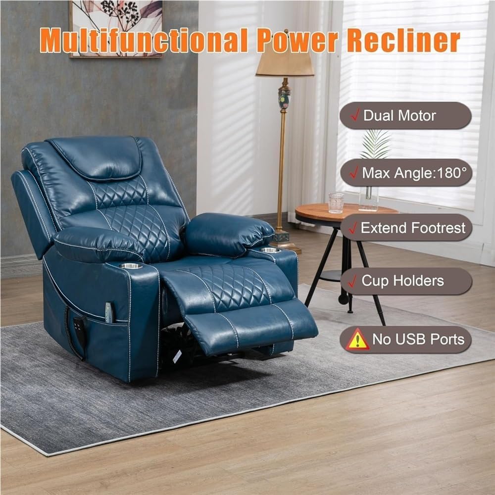 Large Power Lift Recliner Chair Sofa with Massage and Heat Infinite Positions Cup Holders Extended Footrest Side Pockets Electric Recliners Chairs for Home Theater