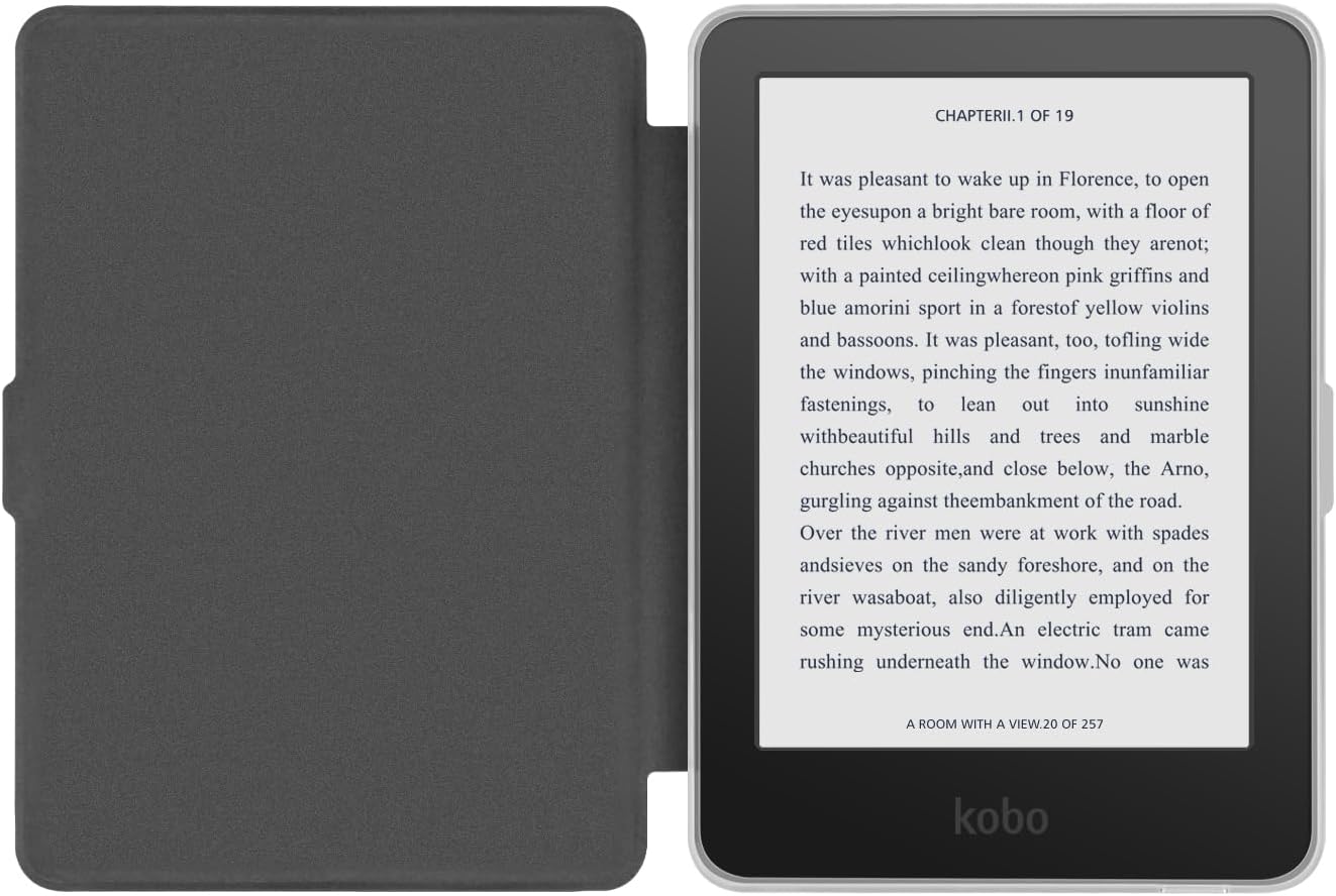 Case for 6" Kobo Clara BW 2024 Released, Ultra Clear Soft Light Transparent TPU Back Cover with Hand Strap, Auto Wake/Sleep (Black)