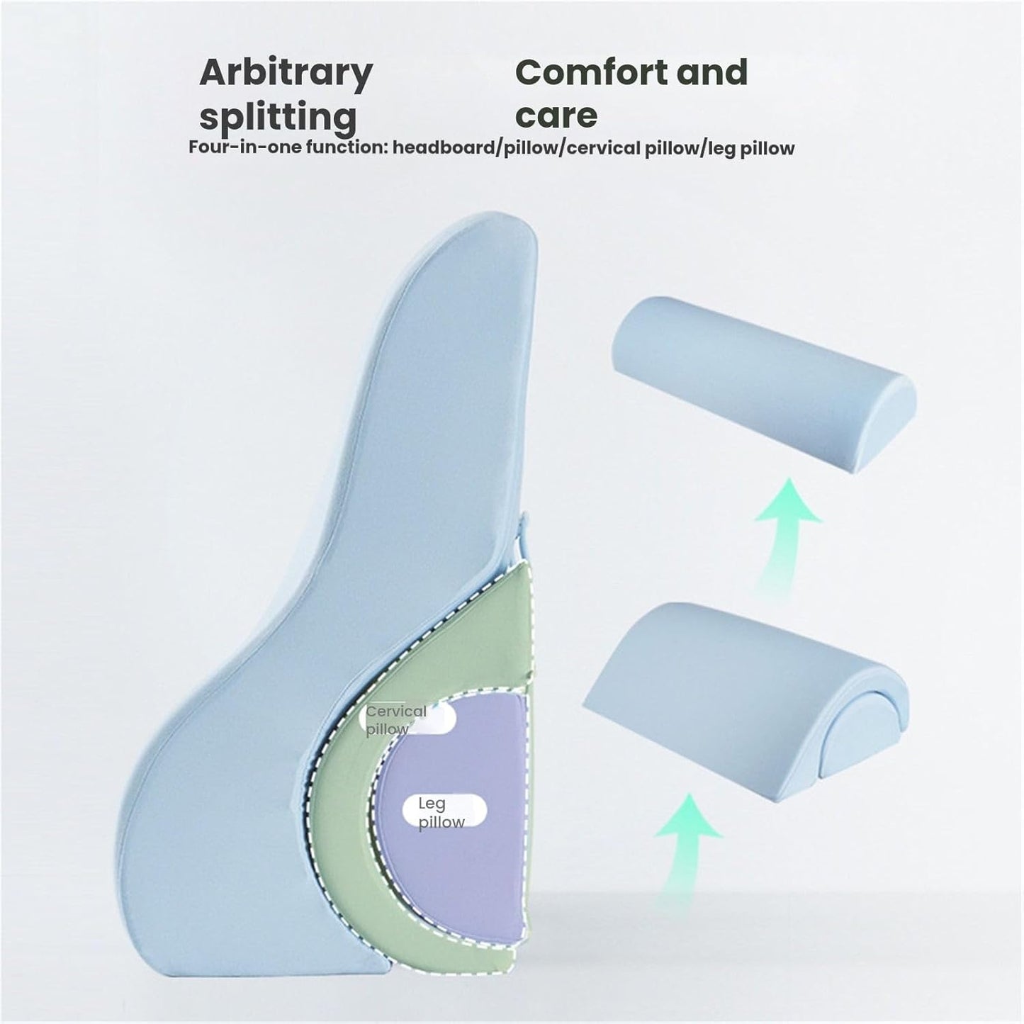 Ergonomic Neck Pillow, Memory Foam Wedge Reading Pillow for Bed, Adjustable Memory Foam Body Positioners for Leg, Knee Back Pain Relief Elevated Pillows, Removable Washable Cover(Green)