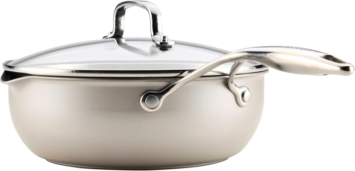 Circulon Infinity Pan with ScratchDefense Nonstick Cookware, Induction Suitable, Dishwasher Safe with Multipurpose Tool Holder and Lid, 9.5 Inch (3.2-Quart), Multipan, Metal Utensil Safe - Platinum