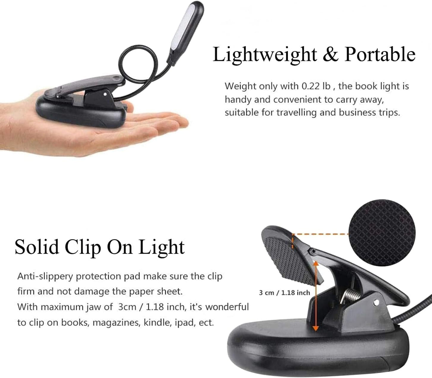 Reading Lights with 5 LED, Book Light Clip-on with 3 Changeable Color, Desk Bed Light Battery & USB Operated, for Kids, Bookworms & Students