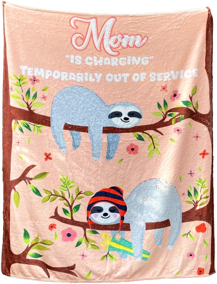 Funny Mom Birthday Gifts, Mom is Charging Sloth Blanket 60"x50", Present for Moms from Daguther Son, Moms Gifts for Mothers Day Christmas, Super Soft Throws Blanket for Mother