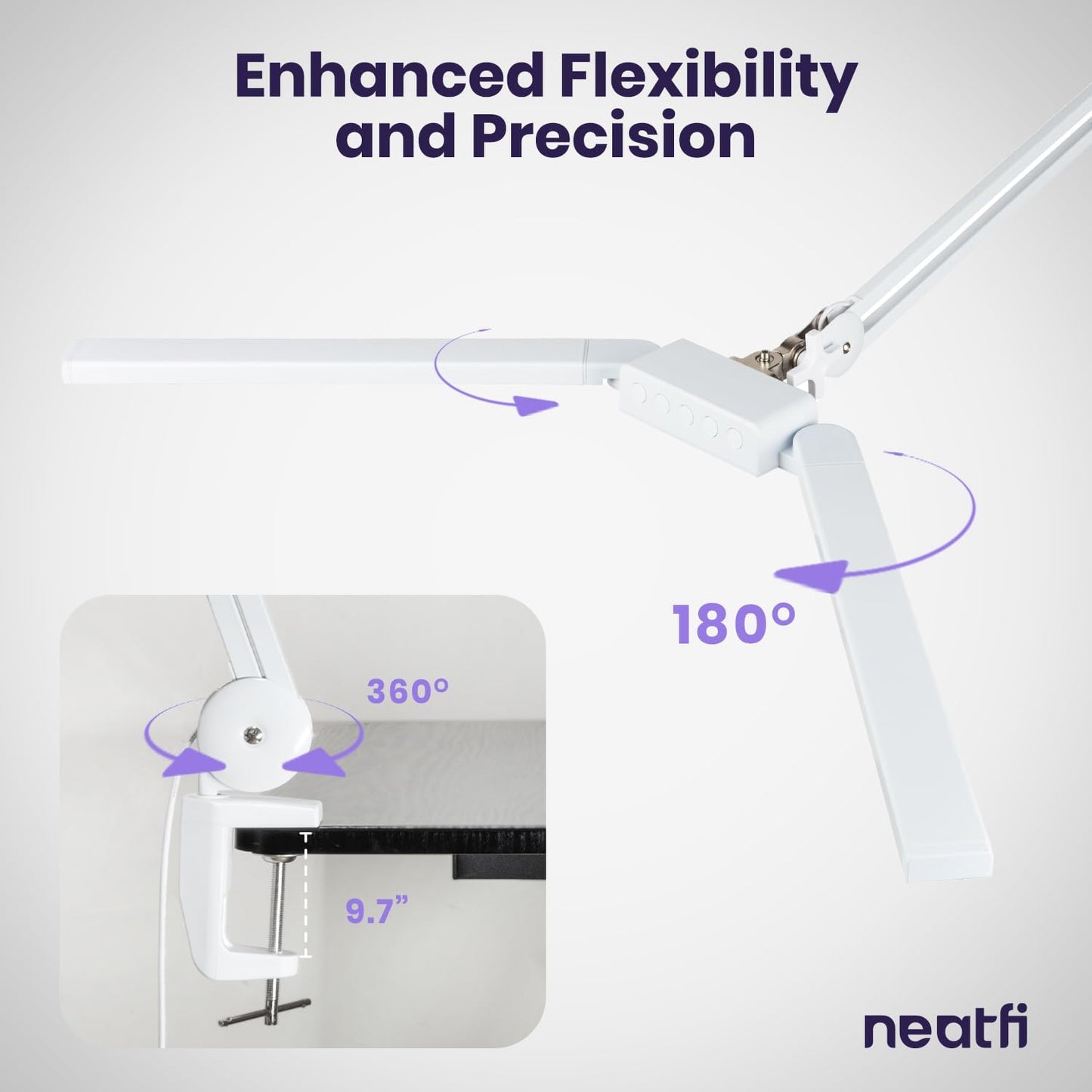 Neatfi LED Desk Lamp | 3,000 Lumens | Dimmable 30W Desk Light | 360 SMD LEDs | CRI 95 | Adjustable Color Temperature | Task Lamp for Home, Office, or Workbench (CCT, White, 41 Inches)