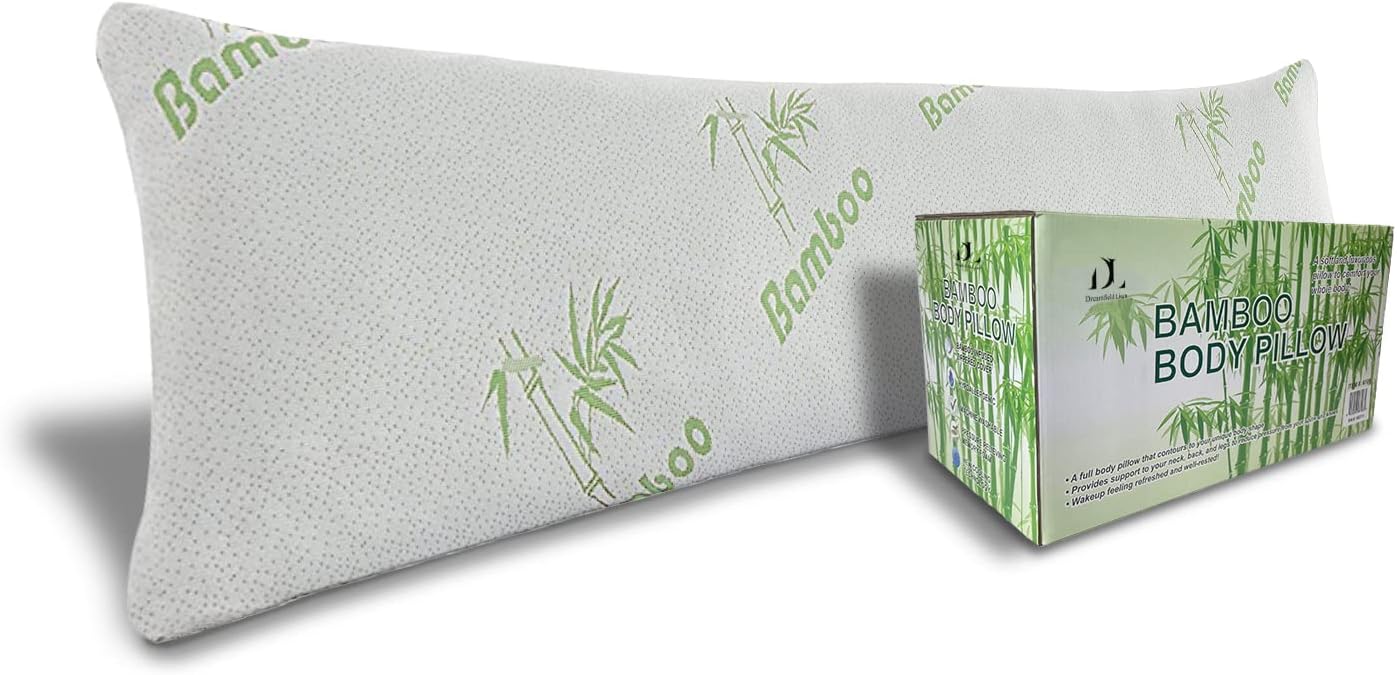 Body Pillow Bamboo Rayon - Side Sleeper, [Adjustable] Shredded Memory Foam Full Body Support Cooling Pillows, Ultra Soft Removable and Washable Hypoallergenic Cover with Zipper, Long Huggable Pillow