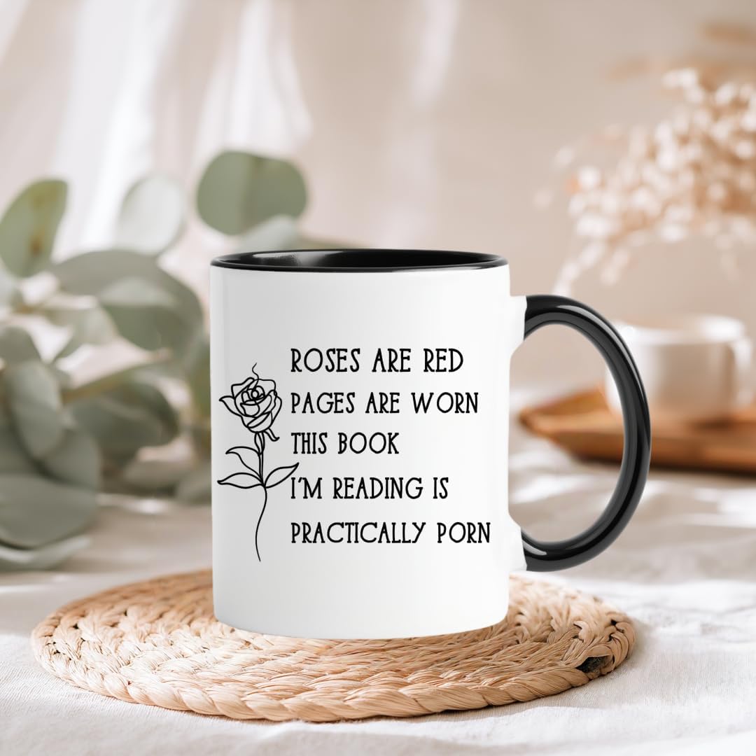 Smutty Books Lovers Coffee Mug, Smut Spciy Book Reader Gift Water Cup, Roses Are Red, 11 oz Novelty Coffee Mug for Readers Reading Woman Man Bookworm Book Party Gifts