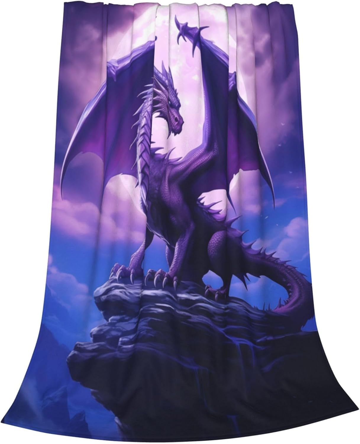 Fantasy Purple Dragon Blanket Gifts for Adults Boys Moon Cliff Flannel Throw Blankets Soft Comfy Lightweight for Home Decor Couch Bed Sofa 80x60 Inches