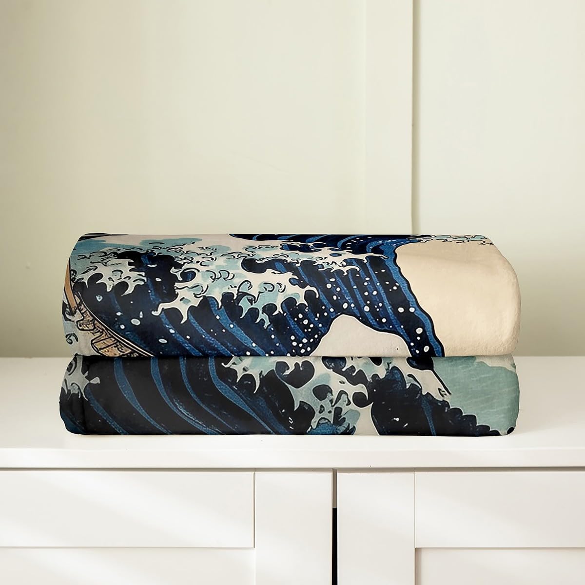 Japanese Wave Flannel Fleece Blanket Twin 60"x80" Kids Ocean Wave Plush Throw Blanket for Boys Girls Teens Boat Mount Fuji,All Season for Bed Sofa Couch Breathable Japanese Ukiyoe