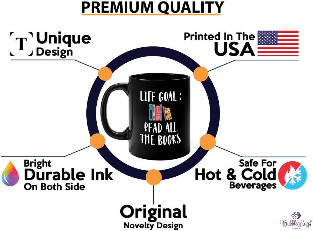 Reading Lover Coffee Mug 11oz Black - Life Goal Read All The Books - Gift For Poets Bookish People Bibliophile Librarian Book Club Reader