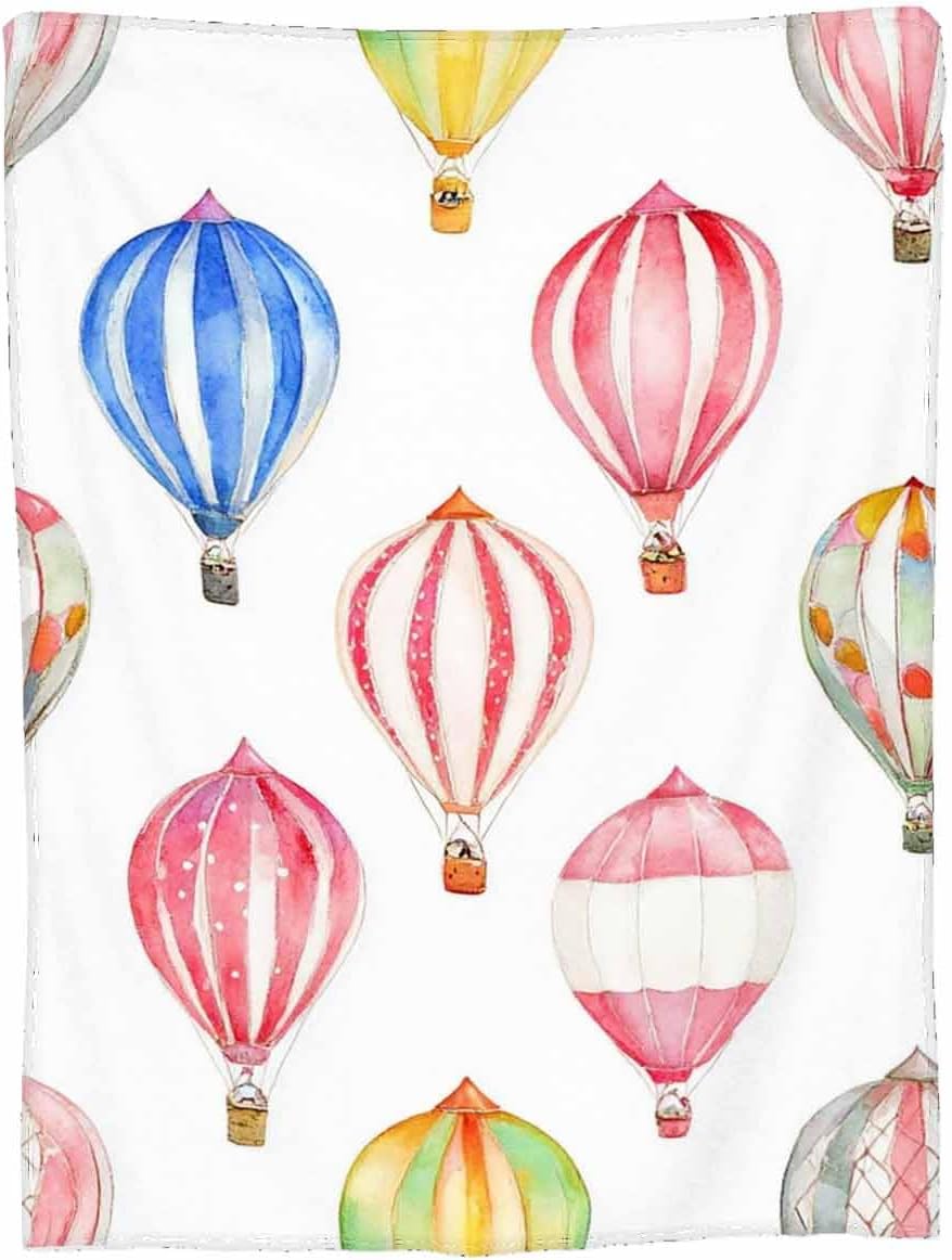 Mugod Balloon Throw Blanket Cute Watercolor Hot Air Balloons Pattern Decorative Soft Warm Cozy Flannel Plush Throws Blankets for Bedding Sofa Couch 50 X 60 Inch