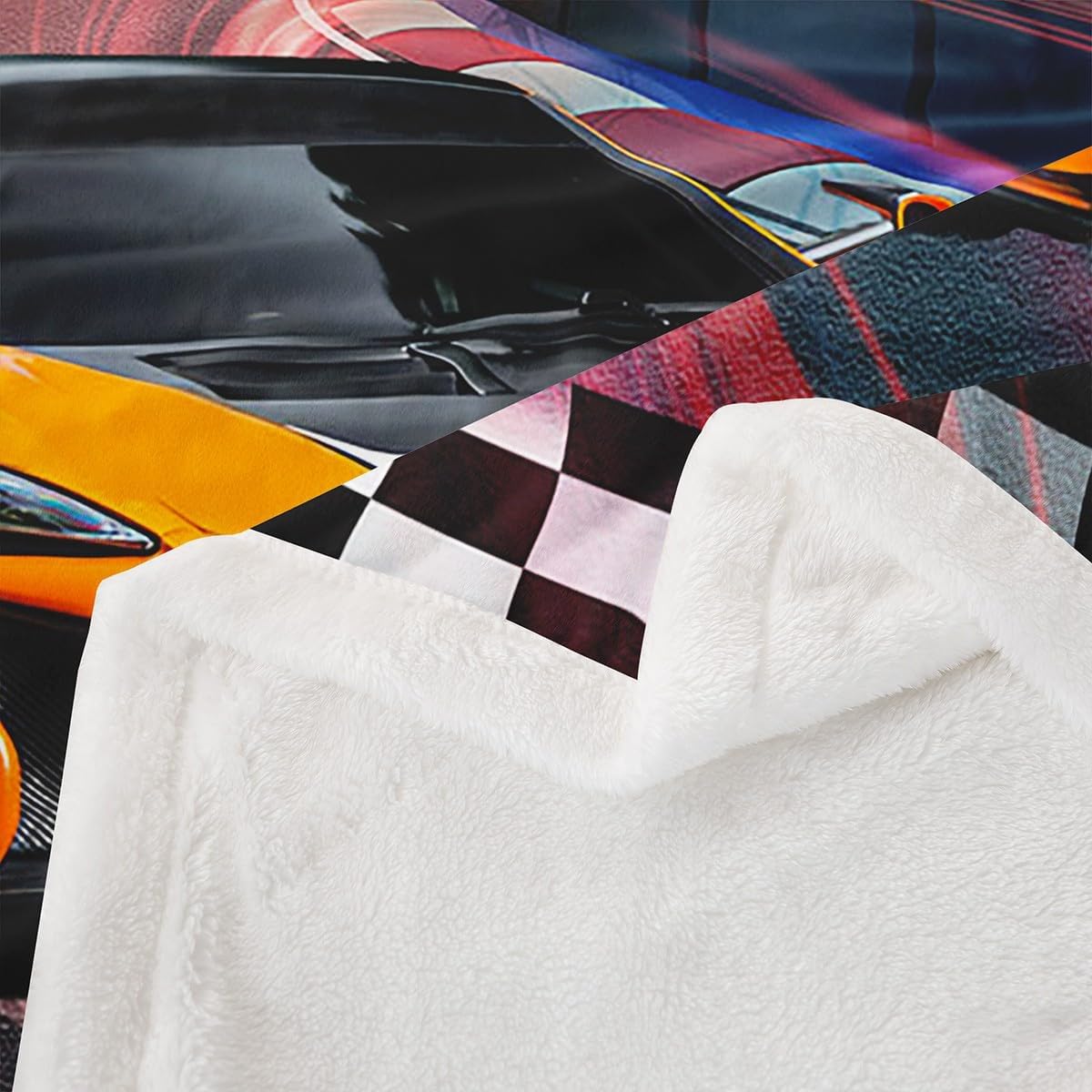 Feelyou Race Car Fleece Throw Blanket for Boys - Extreme Sports Sherpa Plush for Kids - Cool Fuzzy Blanket for Sofa, Bed, Couch - Queen Size 90x90 Inches
