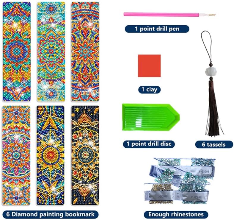 6 PCS Diamond Art Bookmarks Mandala, Acrylic DIY Diamond Painting Bookmarks Kits for Adult Reader and Crafts Lovers