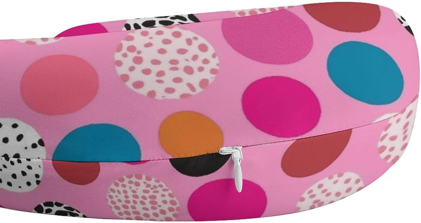 Crazy Pink Polka Dots Neck Pillow Memory Foam U Shaped Pillows Portable Pillows for Shoulder Travel Head Support Pillow with Concealed Zipper for Airplane Car Home Office