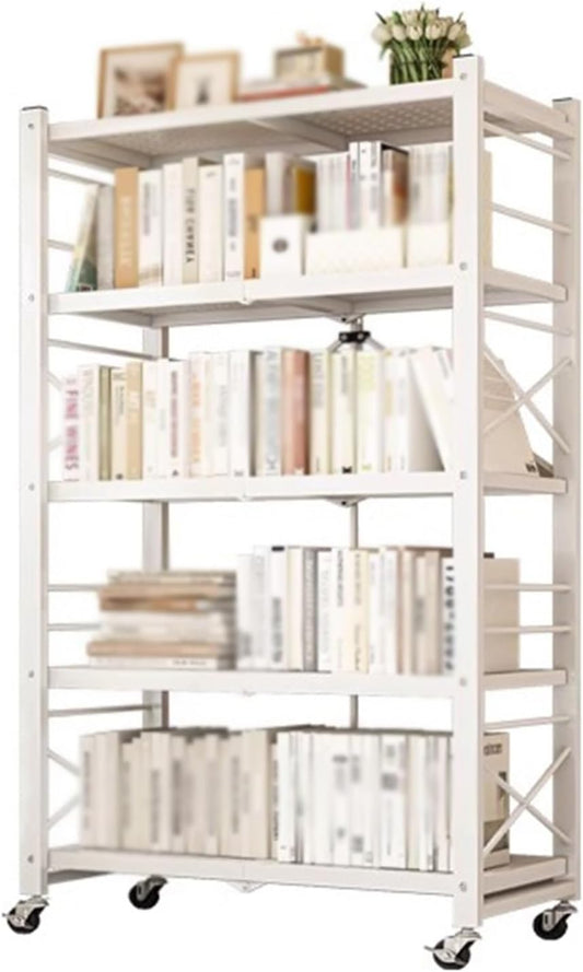 5 Cube Bookshelf, Foldable Simple Mobile Bookshelf, Multi-Layer Home Desk Side with Wheels, Suitable for Reading Corner, Living Room (Black, White)(Black,80 X 35 X 162cm) (White 100 X 35 X 162cm)