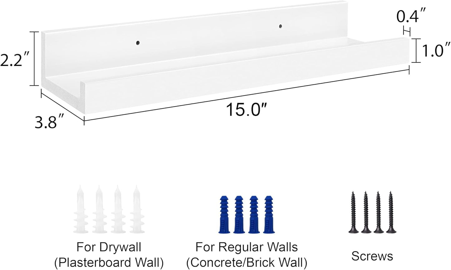 ZNZ Floating Wall Shelves for Home Decor, Durable PS Material Shelf, Strong One-Piece Design for Bedroom, Living Room, Office, Kitchen, Bathroom, Picture Ledge, White