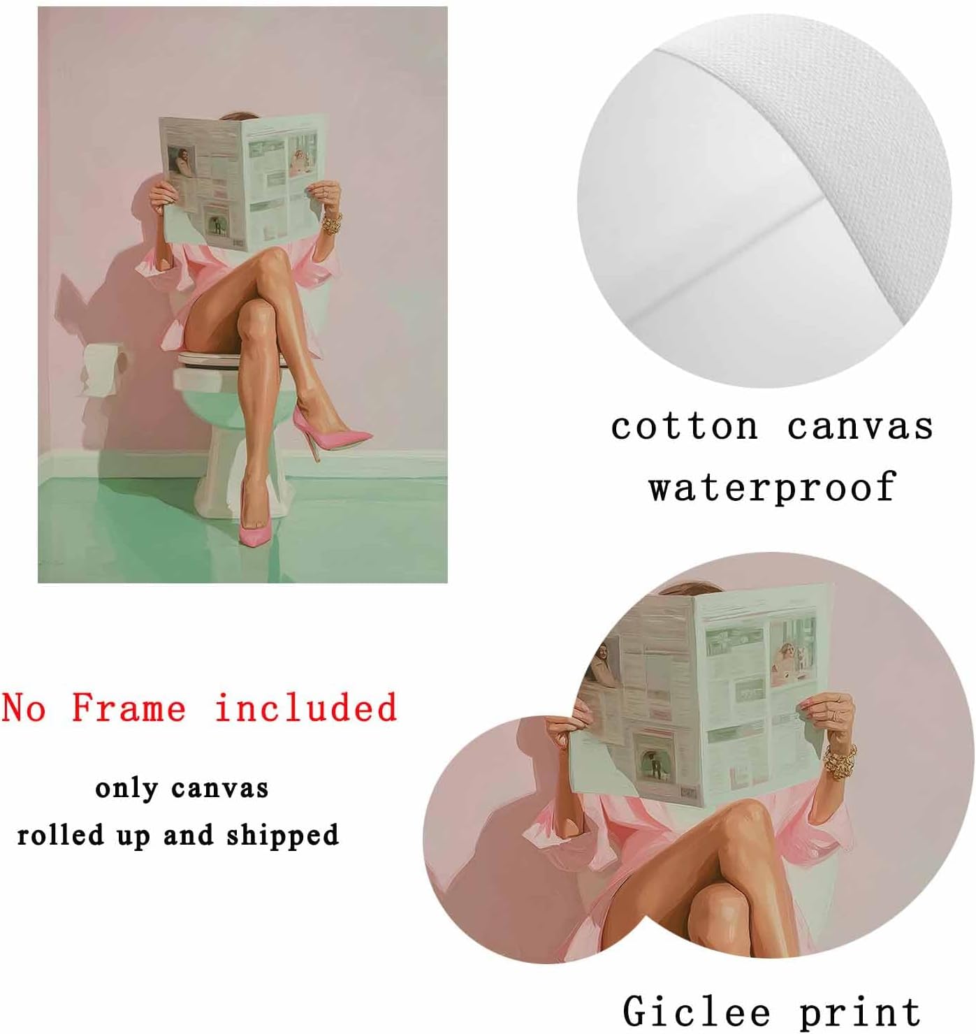 Bathroom Aesthetic Wall Art Woman Reading Newspaper Art Woman On Toilet Wall Art Trendy Women Prints Fashion Women Painting Aesthetic Style Picture Trendy Bathroom Posters For Room 16x24inch No Frame
