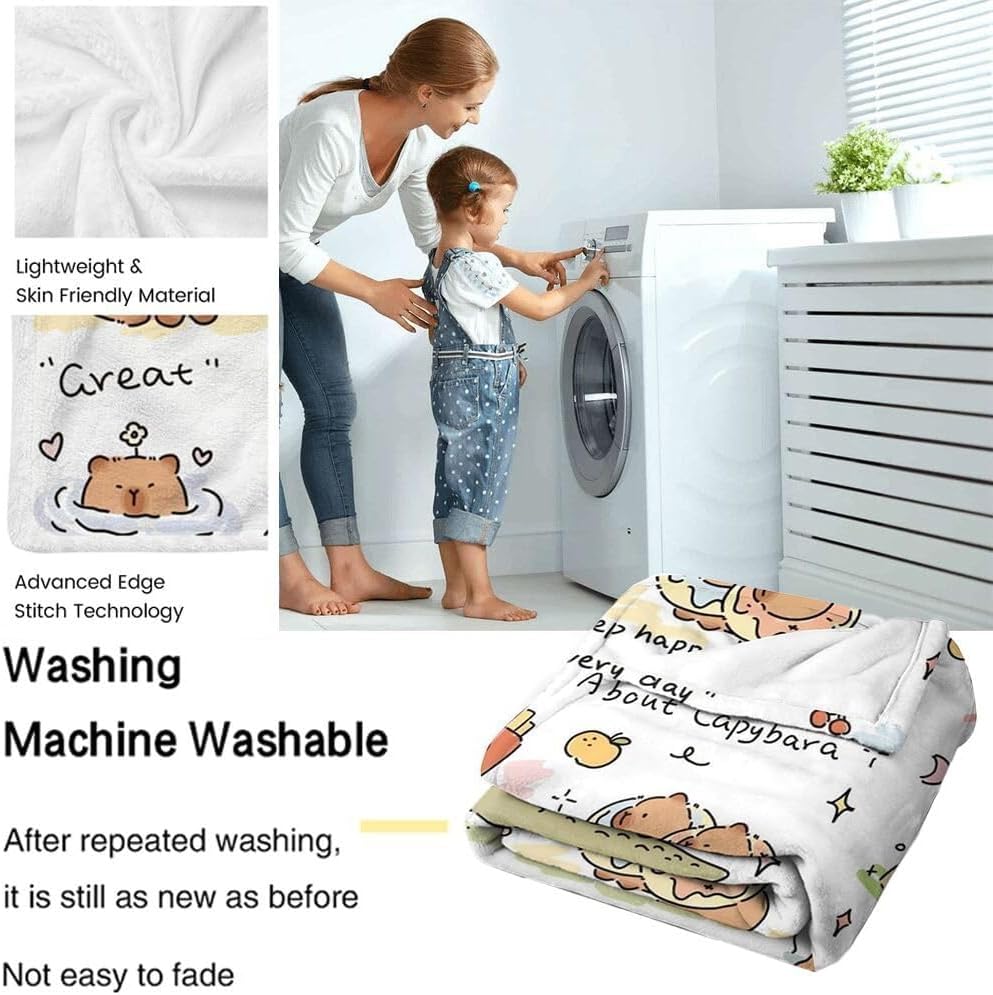 Capybara Gifts Blanket, Soft Cozy Flannel Throw for Kids Boys Girls, Cute Animal Plush Gift for Capybara Lovers, Kawaii Stuff Decor for Room Couch Sofa(40x50in)