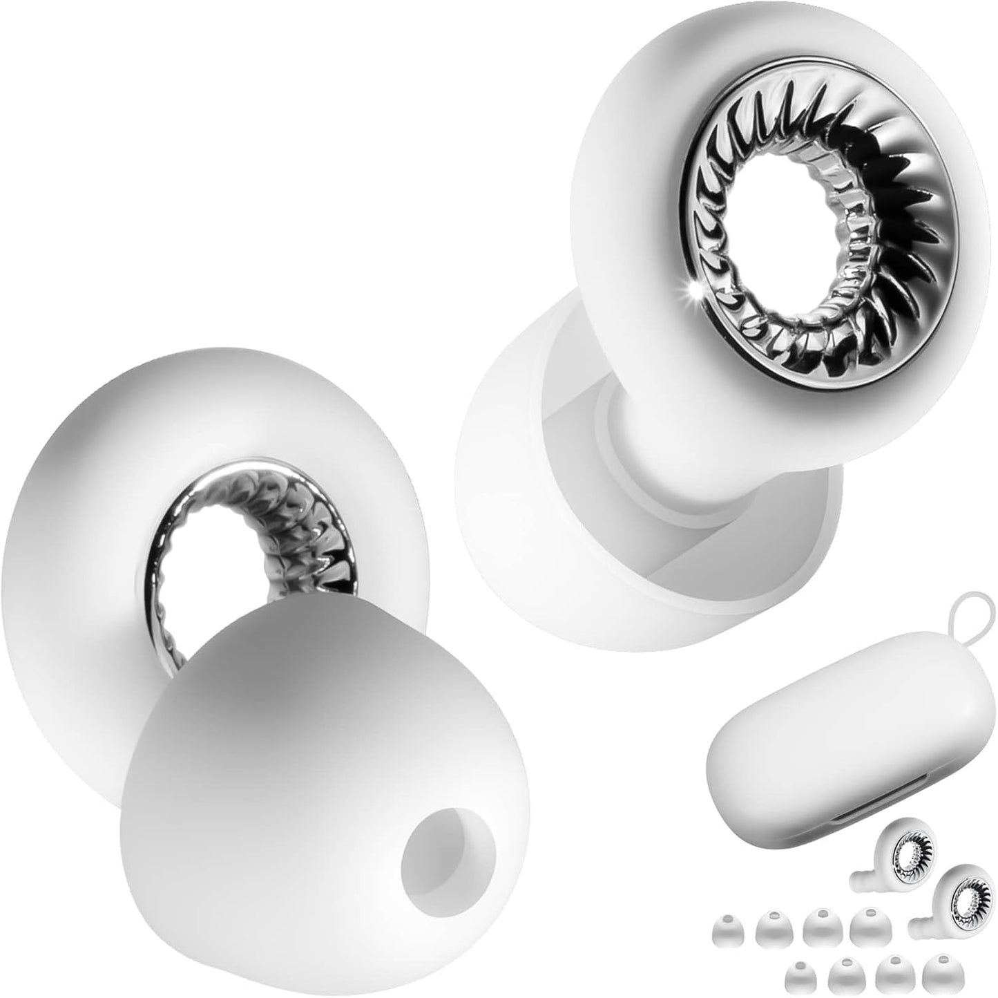 Ear Plugs for Sleeping, Reusable Silicone Earplugs with 28dB Noise Reduction, Noise Cancelling Ear Plugs for Concert, Travel, Study, Work, Hearing Protection, White and Silver