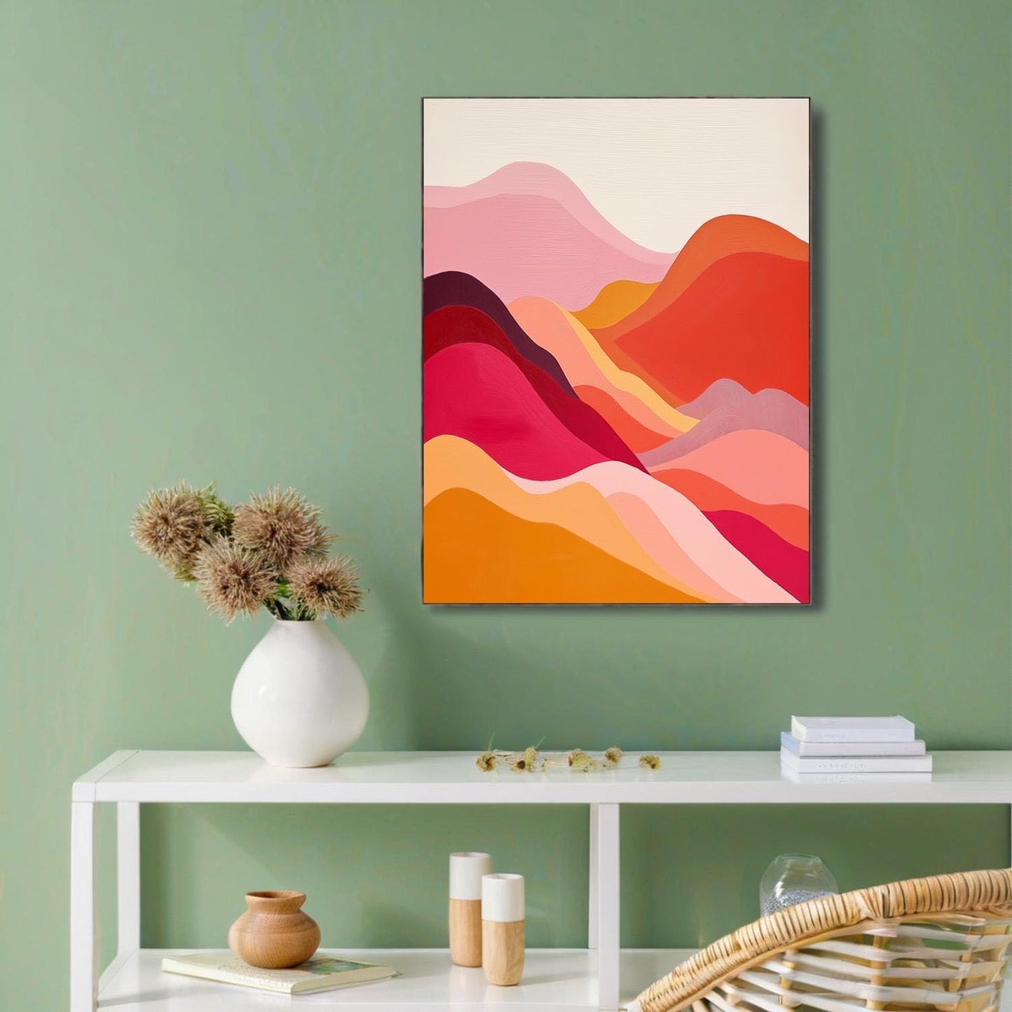 GDJSMIN Abstract Fantasy Landscape Painting Wall Art, Pink Orange Hill Pattern Poster For Reading Room Living Room Decor 24 X 36 Inch Unframed