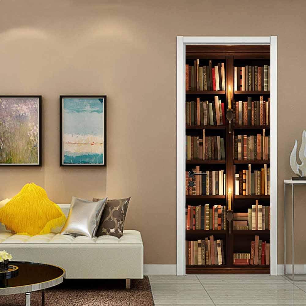 COLORSPRING 3D Book Shelf Door Stickers Decal Peel and Stick, Door Mural Covers Removable Wallpaper for Home Décor (MT-158)