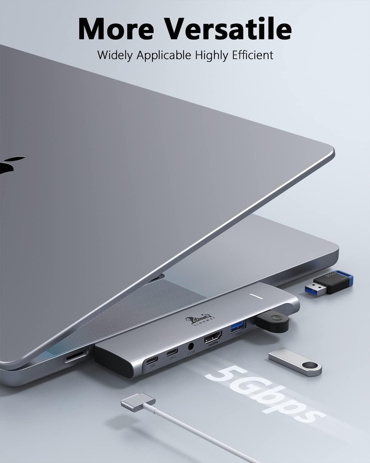 USB C Hub Adapter for MacBook Pro/Air M1M2M3 2022 2021 2020 13"15"16",Multiport MacBook Adapter MacBook Accessories with 4K HDMI,3USB3.0,Audio,100W Thunderbolt-Enabled USB-C,Support MagSafe 3 Charging