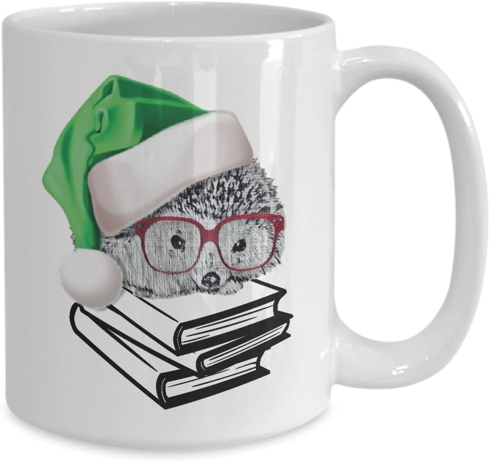 Hedgehog Mug Book Nerd with Glasses Gift for Nerdy Geek Who Loves Reading Christmas Elf Elfie Coffee Cup
