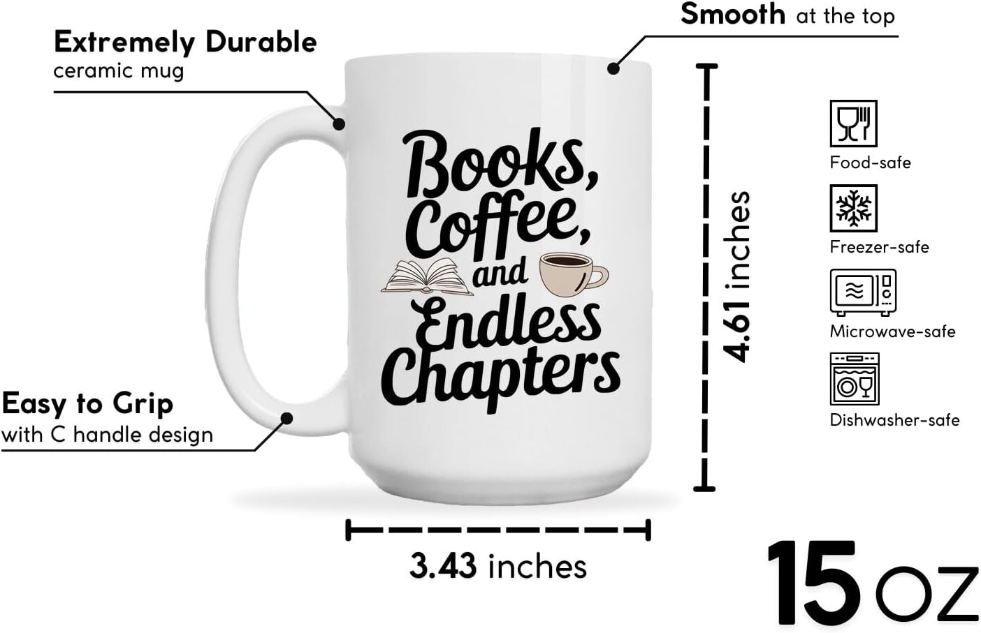 Book Lovers Coffee Mug 15oz White -Readers Potion - Gift for Book Club Bookworm Bookish Reading Nerdy Avid Readers Women