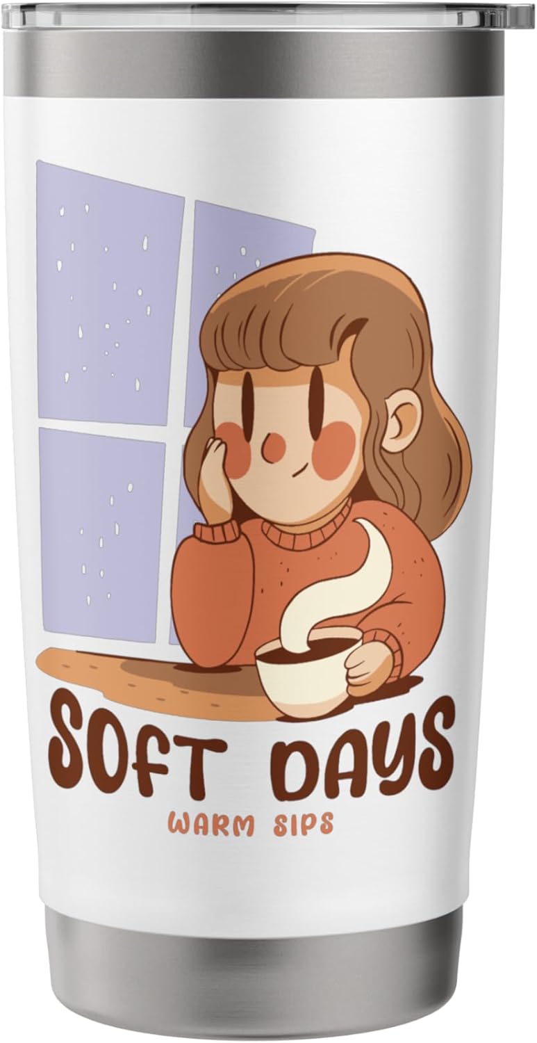 Soft Days Warm Sips Cozy Girl Rainy Hygge Vibe Winter Coffee Stainless Steel Insulated Tumbler