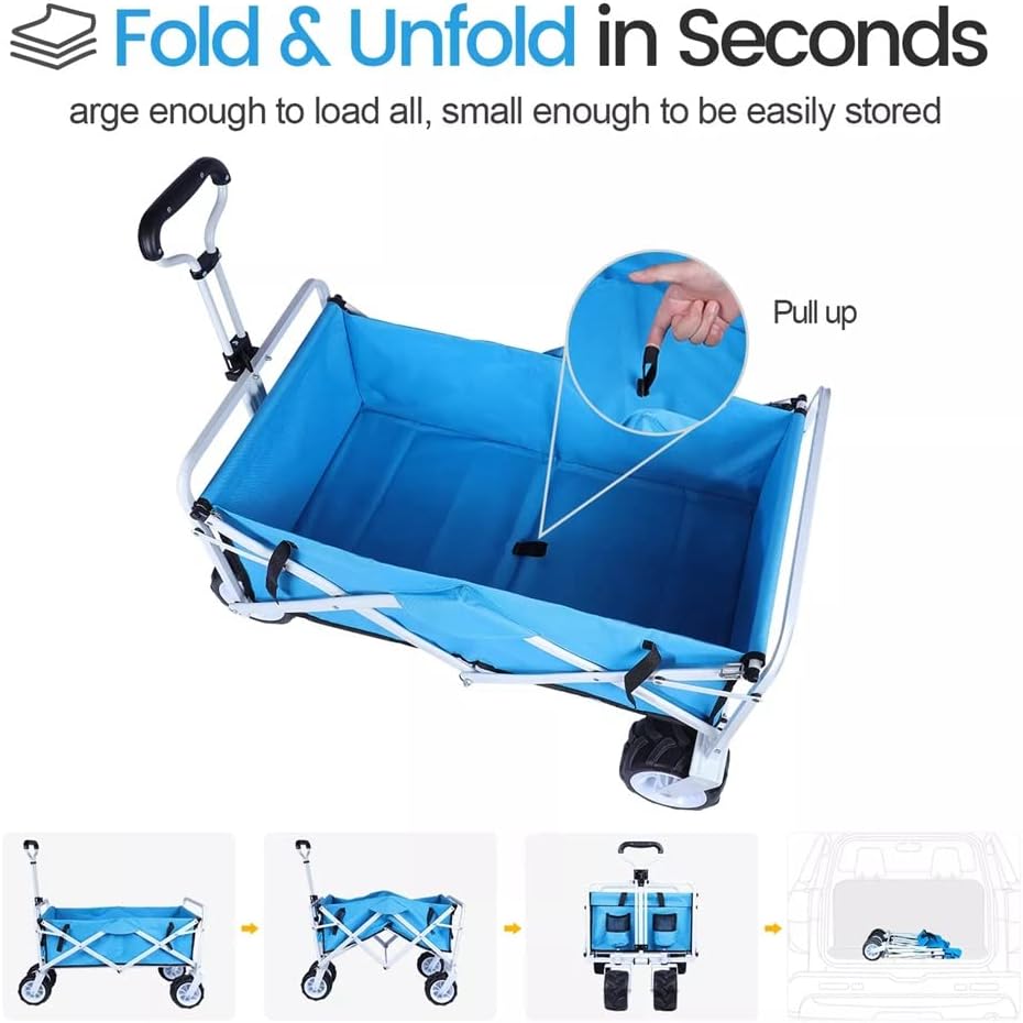Faltbare Folding Utility Wagen Karren Große Kapazität 330lbs Strand Wagon mit All-Terrain Große Räder Außen Camping(D)