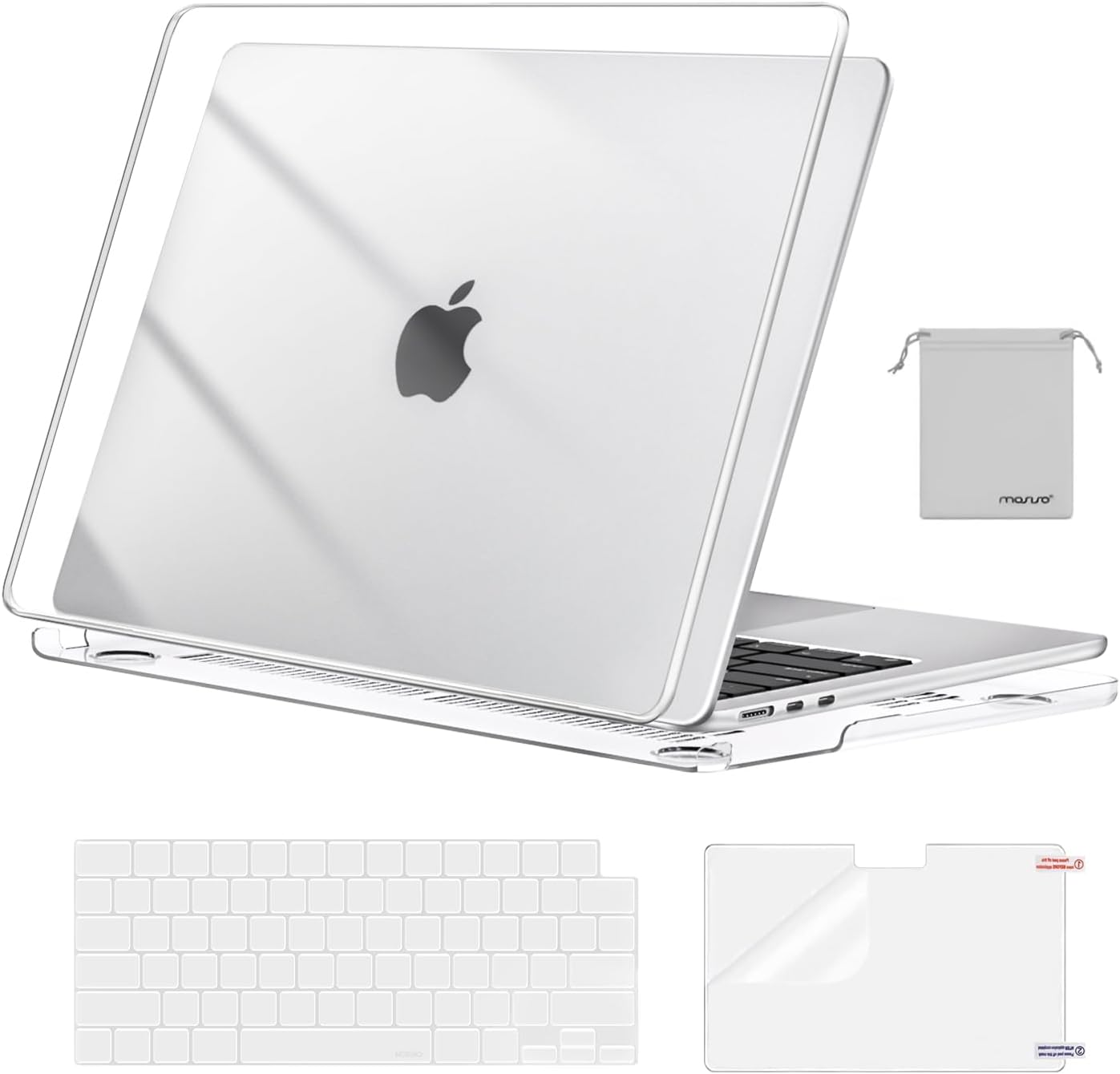 MOSISO Compatible with MacBook Air 13 inch Case M5 2026 M4 2025 M3 M2 2024-2022 A3449 A3240 A3113 A2681, Hard Shell&Keyboard Cover&Screen Film&Pouch for MacBook Air 13.6 inch Case, Crystal Clear