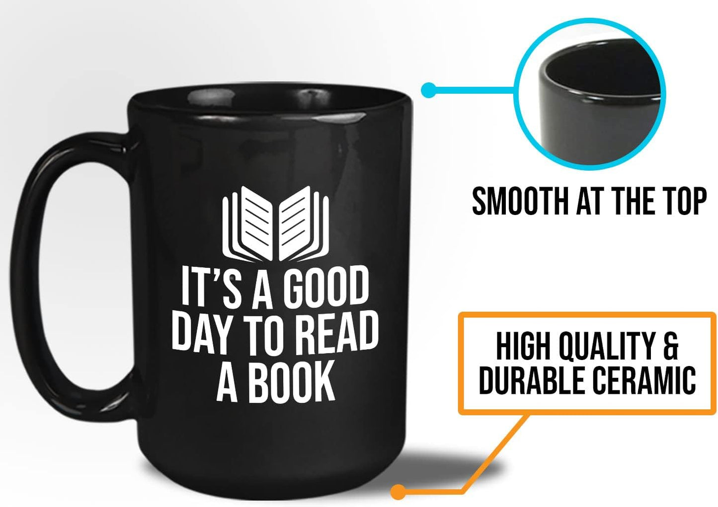 Book Lover Coffee Mug 15oz Black - It's a good - Literary librarian Literature Bookworm Historian Public Library Curator Bibliophile Bibliolater