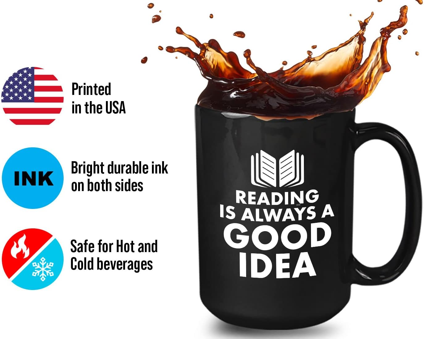 Book Lover Coffee Mug 15oz Black - reading is - Literary librarian Literature Bookworm Historian Public Library Curator Bibliophile Bibliolater