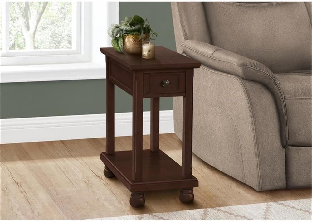 Monarch Specialties I 3967 Accent Table, End, Side Table, Narrow, Nightstand, Storage Drawer, Brown