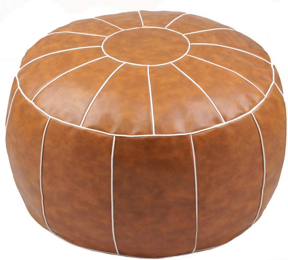 Decorative Pouf Foot Stool Round Unstuffed Leather Ottoman Cushion Storage seat or for Resting Your Feet on, Floor Chair Foot Living Room Bedroom Kids Room and Wedding (Brown)