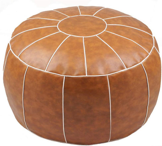 Decorative Pouf Foot Stool Round Unstuffed Leather Ottoman Cushion Storage seat or for Resting Your Feet on, Floor Chair Foot Living Room Bedroom Kids Room and Wedding (Brown)