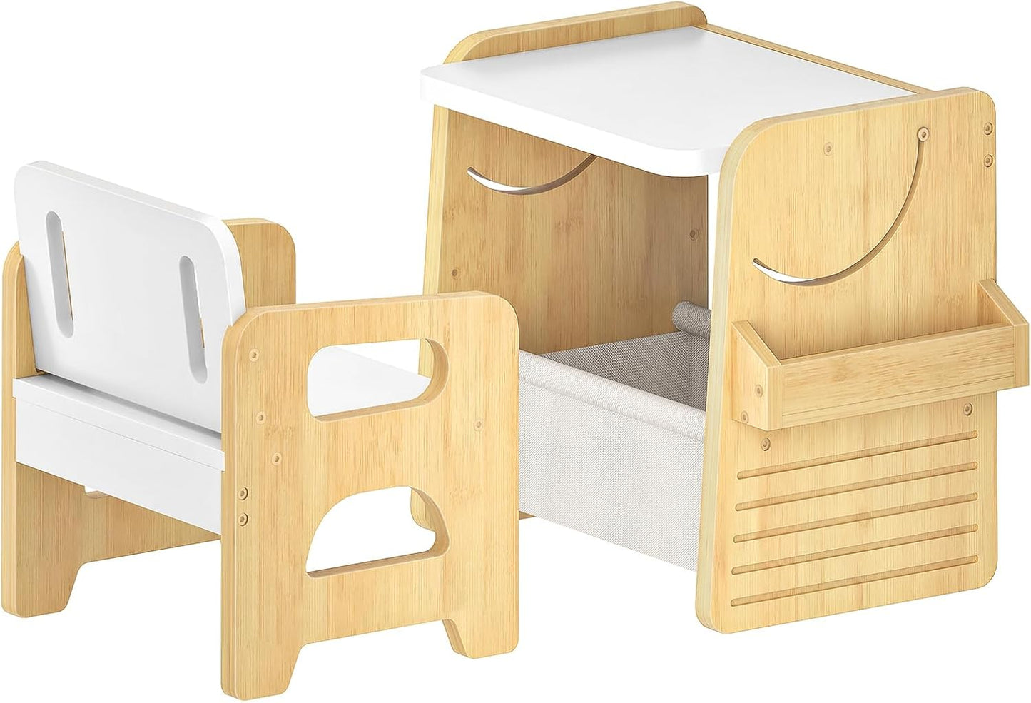 HOOBRO Kids Table and Chair Set, Bamboo Toddler Table and Chair Set, Weaning Baby Table Chair Set for Age 1-3, Two-Sided Flip Tabletop, Kids Funiture for Reading Eating Playing Natural YW30KT01