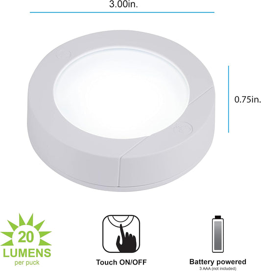 GE Wireless LED Tap-Lights, Battery Operated, 20 Lumens, Touch-Activated Puck Lights, Stick-On for Under Cabinet, Kitchen, Closet, or Garage, 2-Pack 25434