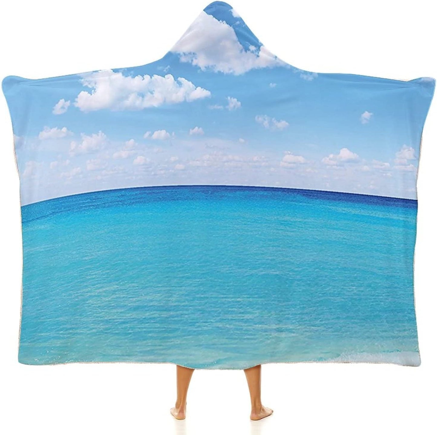 Throw Blankets, Ocean Decor Women Men Hooded Blanket, Surreal Tropical Seascape with Dreamy Sea and, Soft Warm Cozy, 50 x 60inches, Studying Reading Snuggling Napping Office, Turquoise White