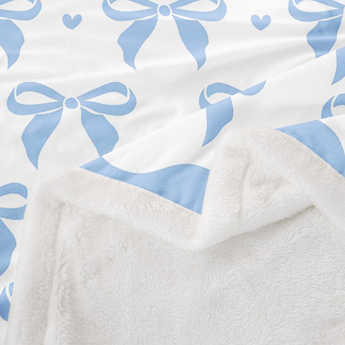 Feelyou Blue Bow Sherpa Throw Blanket for Couch Cute Coquette Bow Knot Super Soft Cozy Fleece for Kids Boys Girls Blanket for Winter,Plush Throw Blue Bowknot Throw 50"x60" Preppy Style All Season