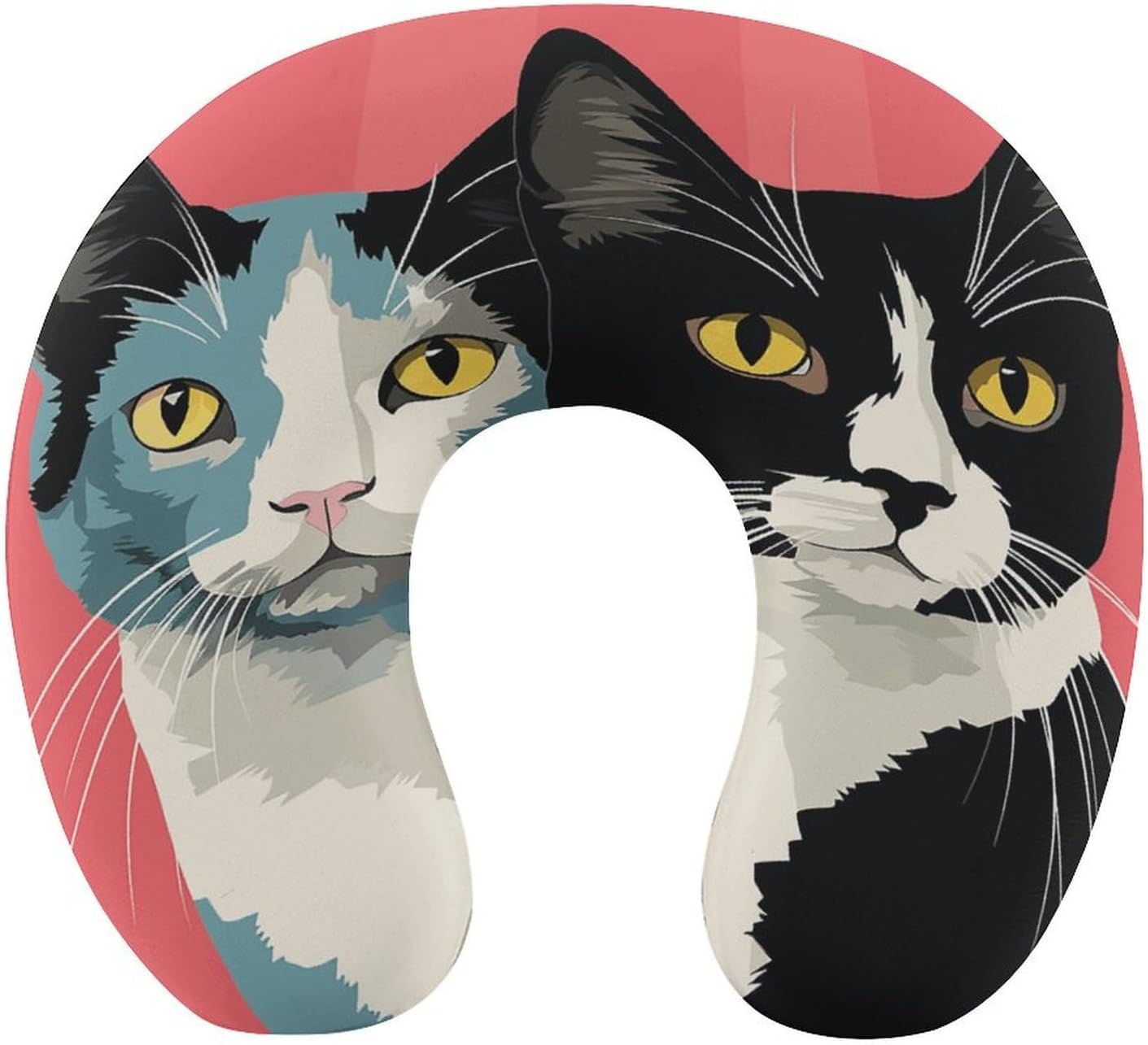 Black and White Cat Neck Pillow Memory Foam U Shaped Pillows Portable Pillows for Shoulder Travel Head Support Pillow with Concealed Zipper for Airplane Car Home Office
