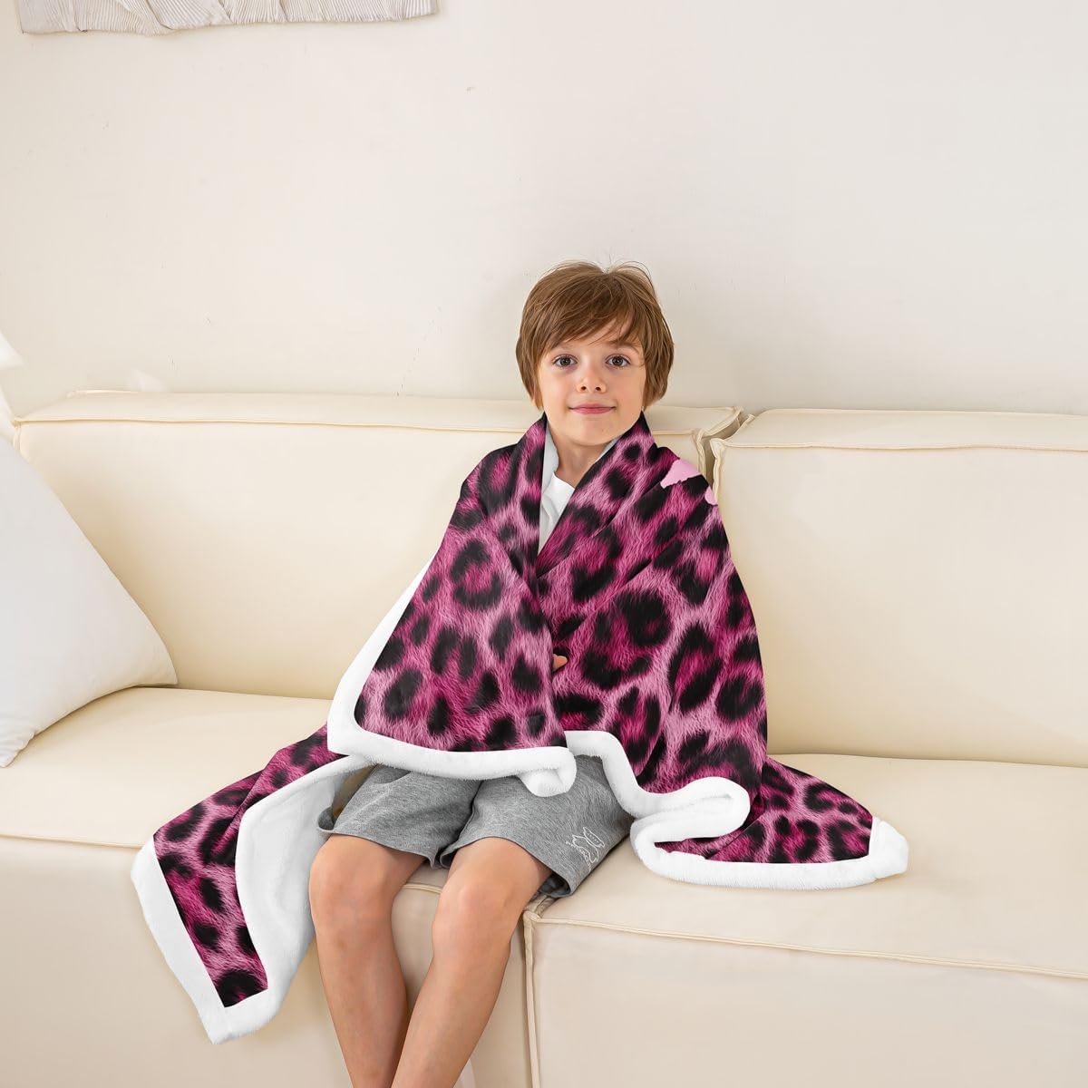 Feelyou Leopard Print Get Naked Sherpa Throw Blanket for Couch Funny Quotes Super Soft Cozy Fleece Pink Blanket for Winter, Plush Throw Cheetah 40"x50" All Season