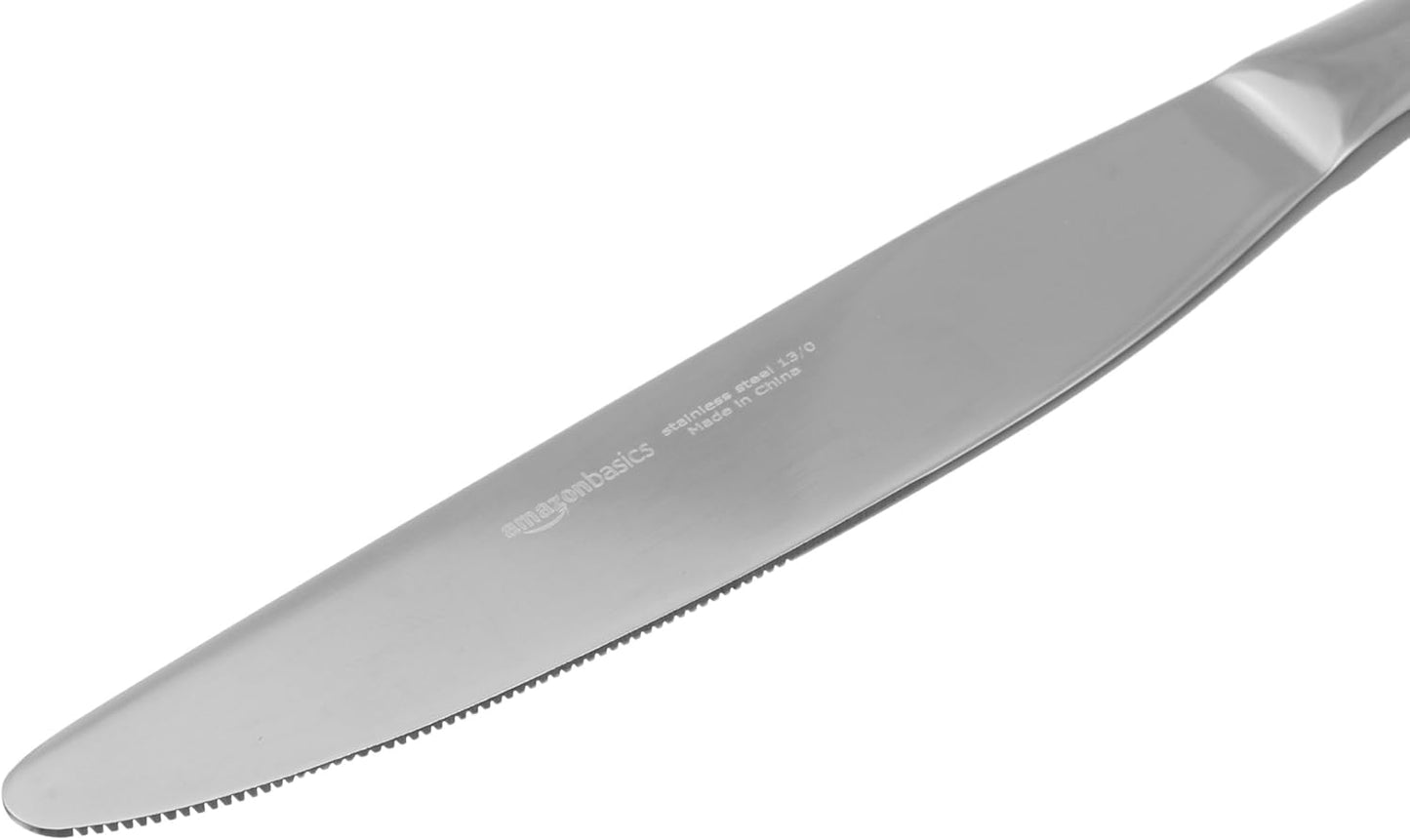 Amazon Basics Stainless Steel Dinner Knives with Round Edge, Silverware, Table Knives, Restaurant Quality, Pack of 12, Silver