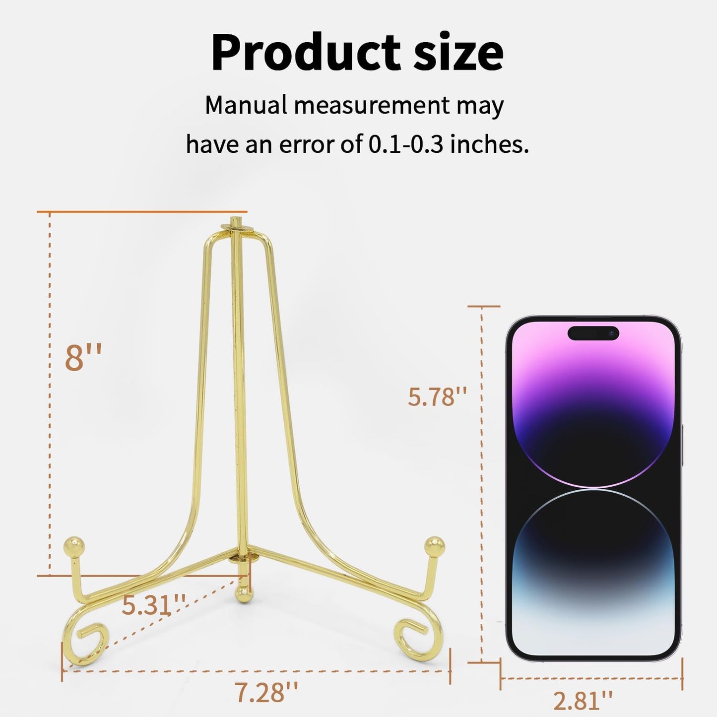 Iron Plate Stands for Display, Foldable Book Holder & Easel Stand for Sign, Versatile Poster Stand and Small Plate Stand for Home Decor, Art, Photo Frame, Card, Crystal Display (Gold, 8 inch (4Pcs))