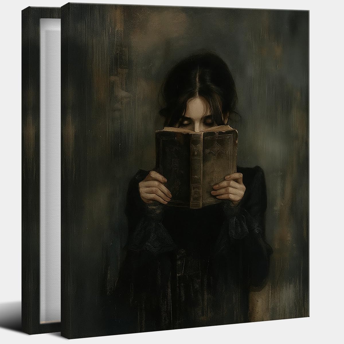 vintage Victorian Woman Reading Book Poster Print wall art Dark Academia Aesthetic Moody reading Wall Decor for Library book nook decor 08x10in Wrapped Canvas
