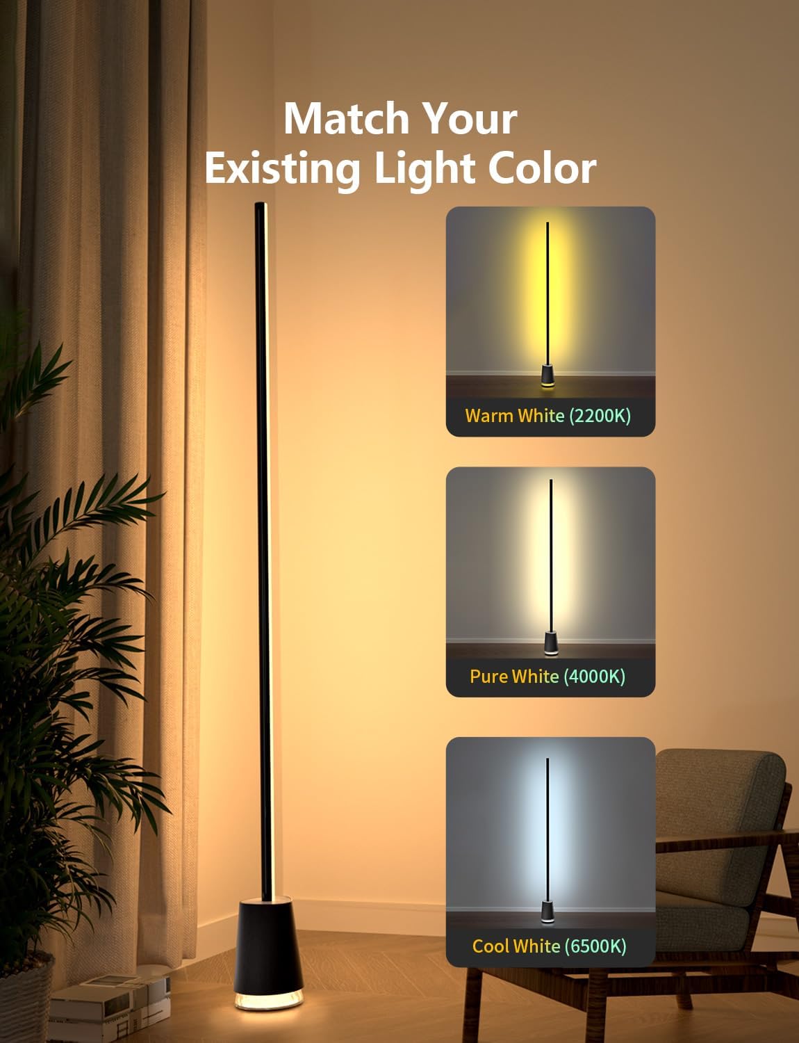 Corner Floor Lamp, 1600lm RGB Corner Lamp, with Bluetooth Speaker and White Noise, Compatible with Alexa & Google, 16 Million DIY Colors, Sync with Music, for Bedroom &Living Room
