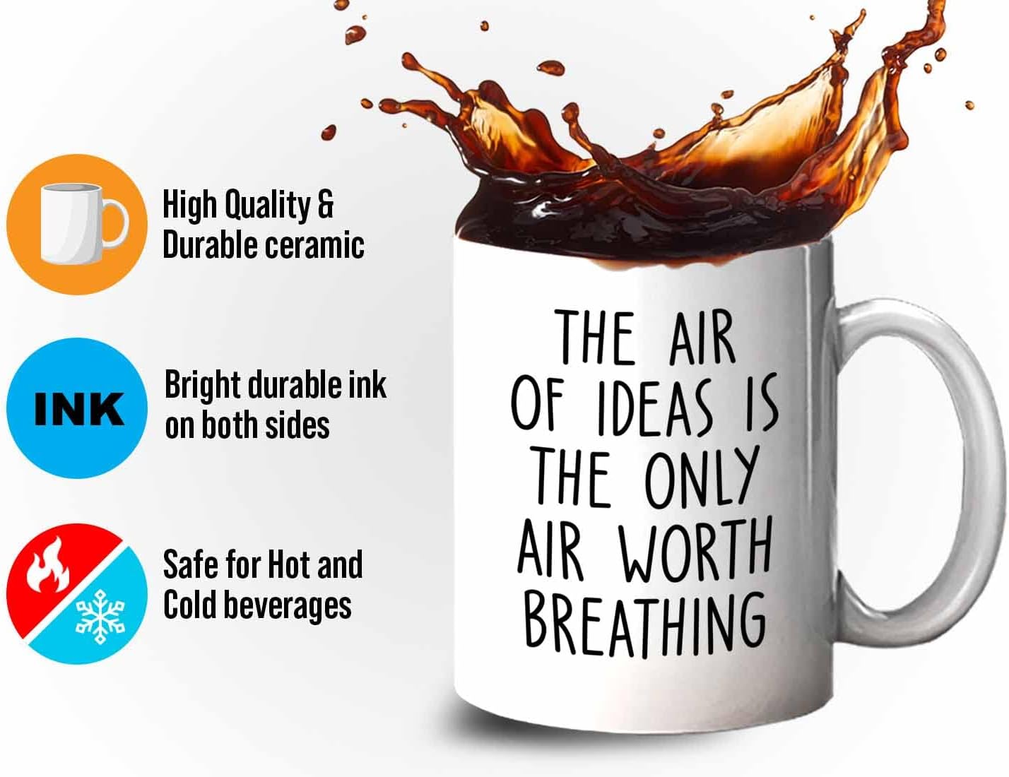 Bubble Hugs Writer Coffee Mug 11oz White - The air of ideas is the only air worth breathing - Reading Book Lover for Bookworm Bibliophile Librarians Author Readers Bookish
