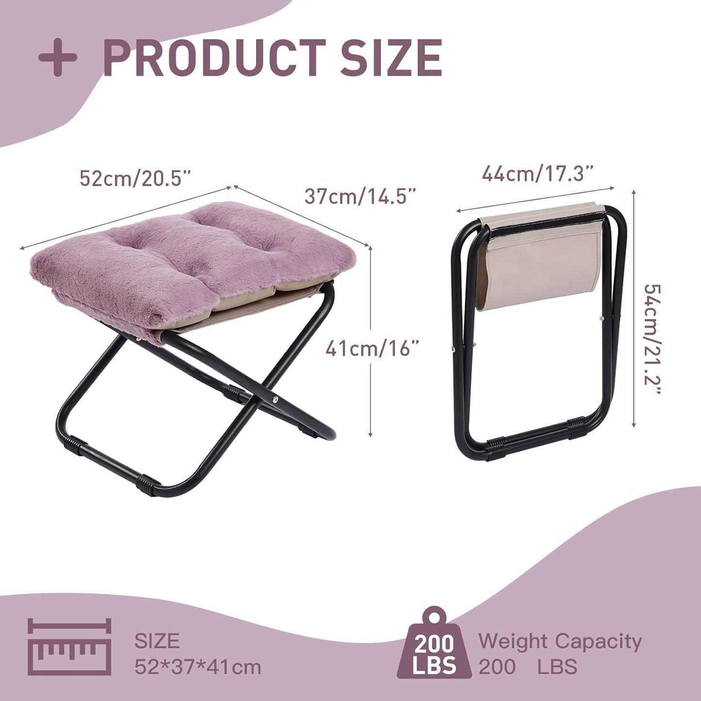 LITA Folding Footrest Stool, Portable Ottoman Foot Rest, Upholstered Small Foldable Ottoman Stool with Detachable Thick Cotton Cushion Padded Sofa Stool for Living Room, Bedroom, Plush Purple